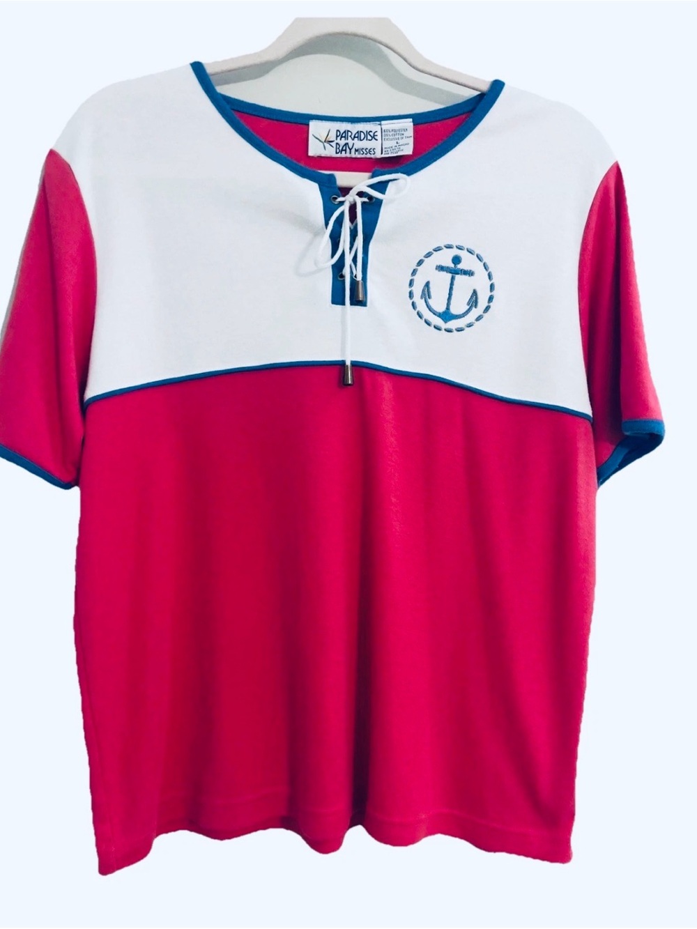 Vintage 90’s Paradise Bay Top Women’s L Anchor Nautical Pink T-shirt Resortwear